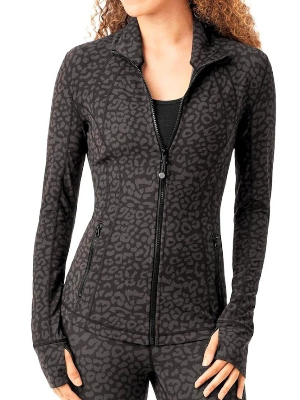 Member's Mark Ladies Zen Zip Up Semi-Fitted Active Jacket – Black/Gray Leopard